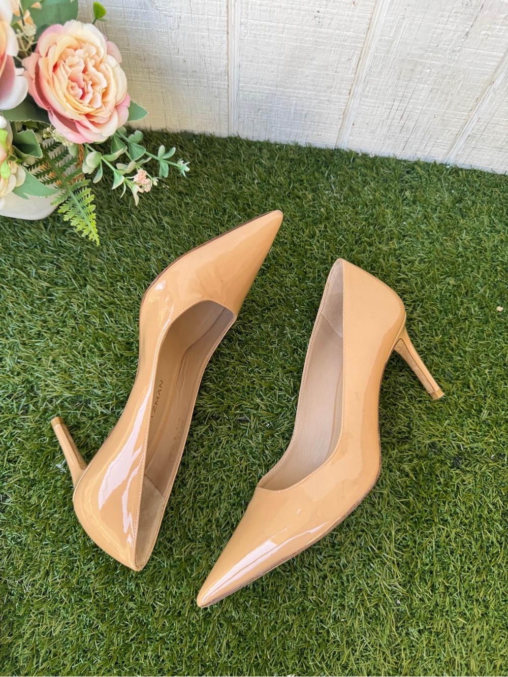 Stuart Weitzman Adobe (Nude) Patent Leather Pumps heels 3” 7 US gently used - Picture 10 of 12